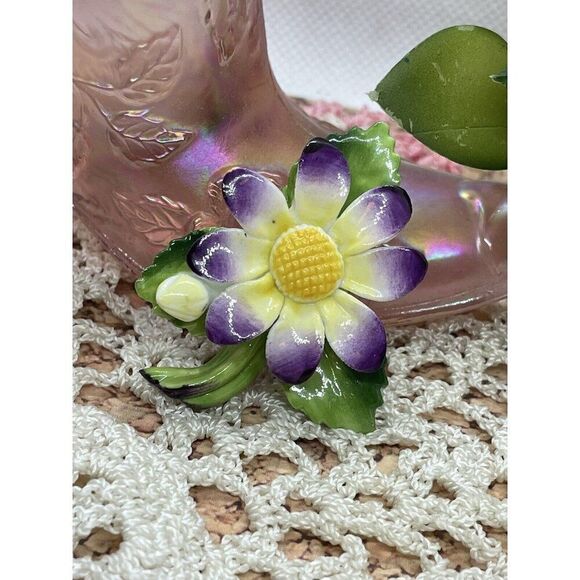 Vintage Cara China Porcelain Blue Flower Brooch Pin From England 1950 Purple wow - Picture 1 of 13
